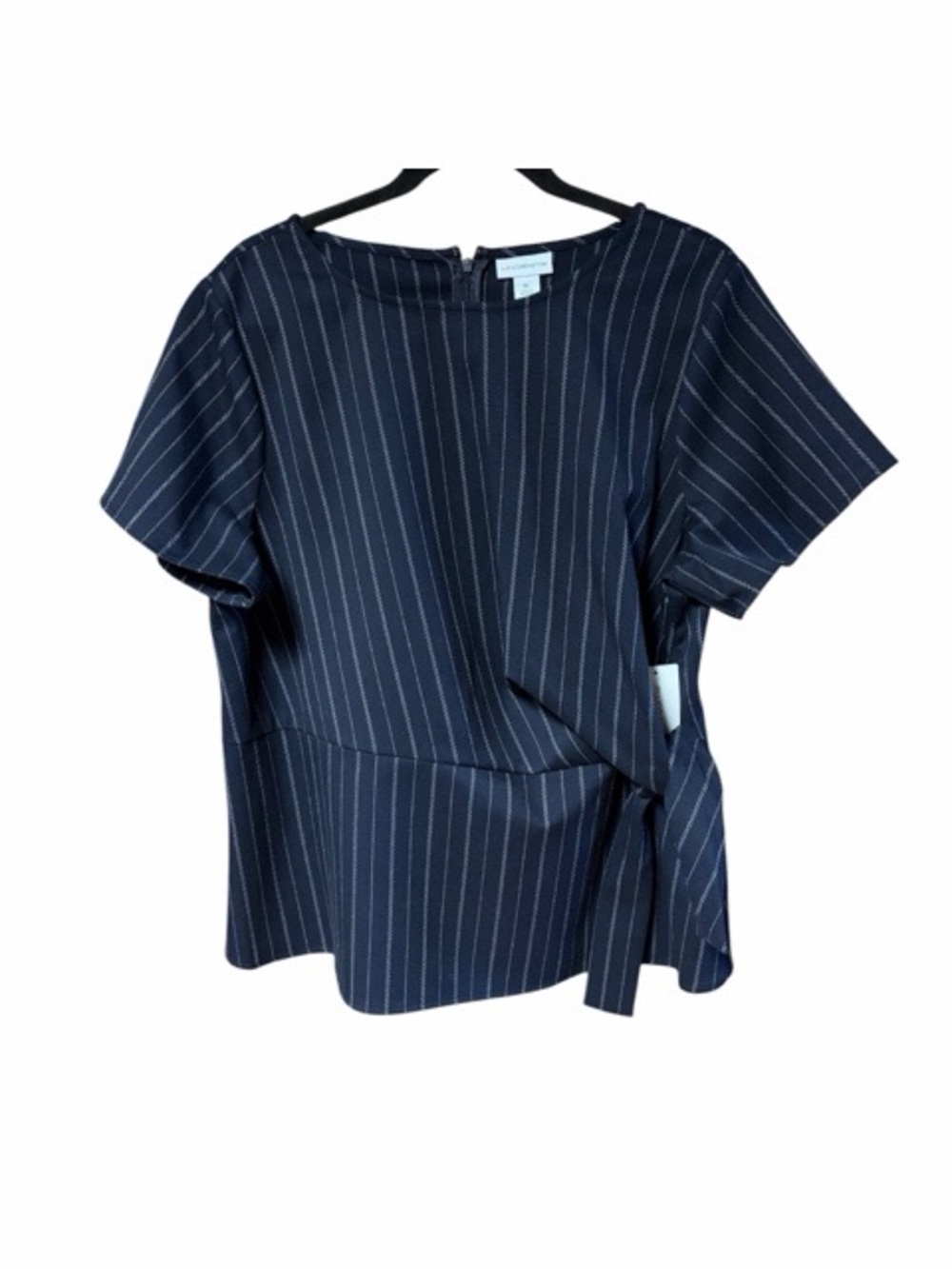 Liz Claiborne Navy Pinstripe Tie Waist Blouse NWT